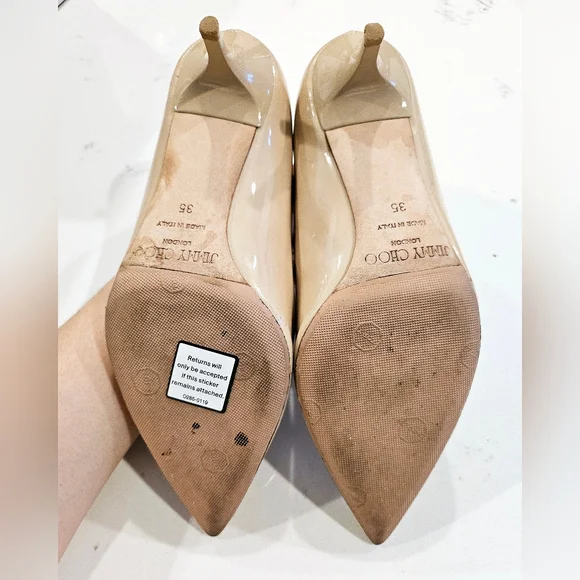 Jimmy Choo Nude Patent Kitten Heel Pumps - Picture 8 of 14